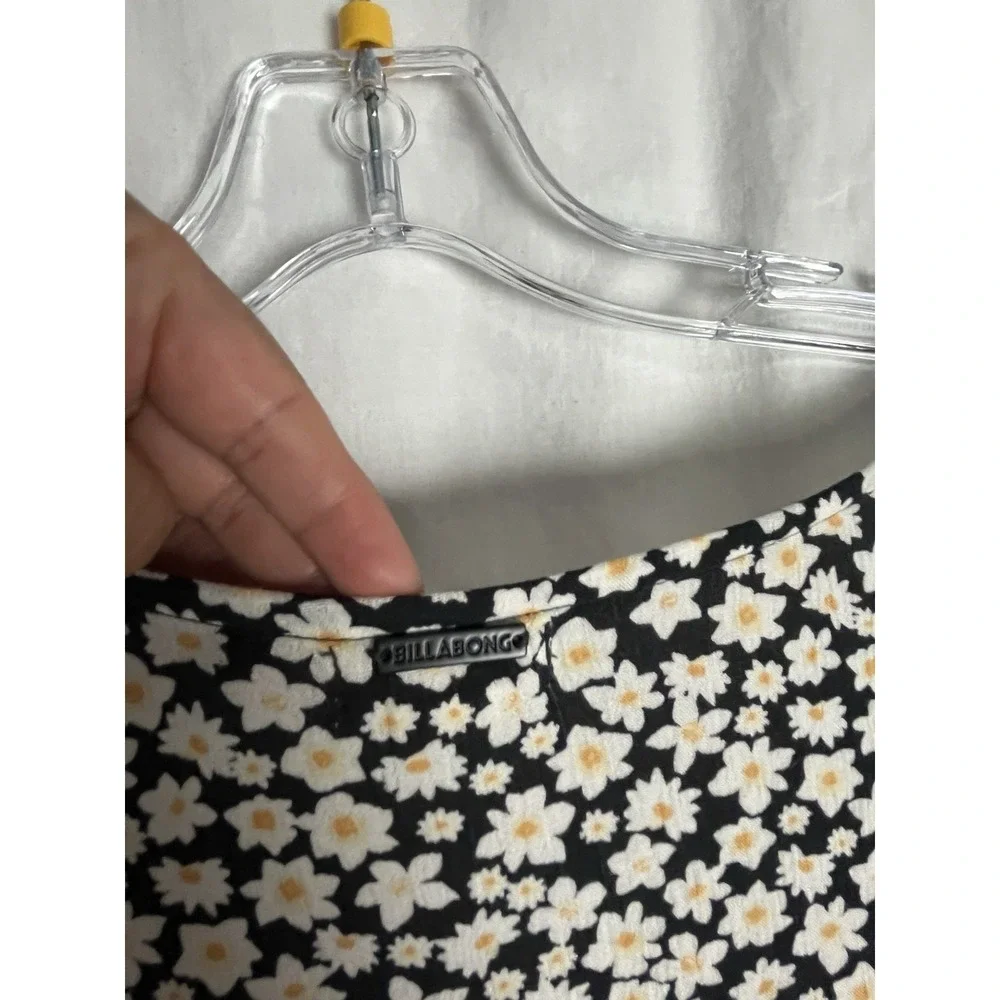 Billabong Dress Secret Wish Womens M Black Ditsy Floral‎ Mini Balloon Sleeve New